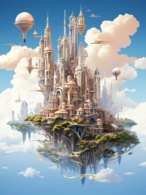 Premium AI Image | Floating City Behold a Magnificent Floating City ...