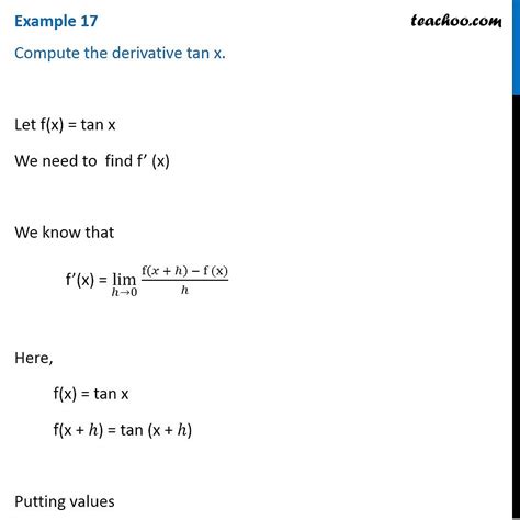 Prove That Derivative Of Tan X Is Sec 2 X By First Principle