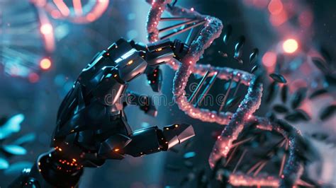 A Robotic Hand Holding A Glowing Digital Representation Of A DNA