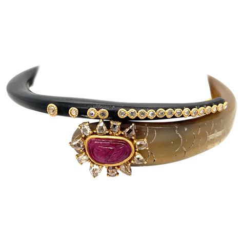 1970s Gay Freres Paris Ruby Gold Horn Bangle Bracelet At 1stDibs