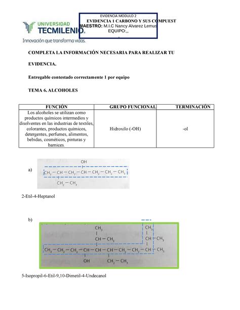 Evidencia Modulo 2 2021 El Compuesto Y Sus Carbonos TecMilenio