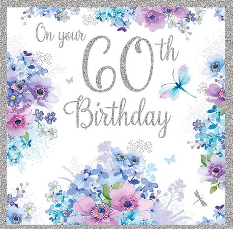 60th Birthday Card Floral Border With Dragonflies Highworth Emporium