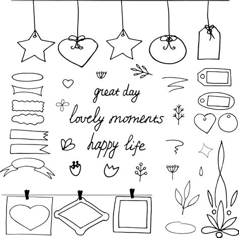 Scrapbook Doodle Elements Set Sketch Hand Drawn For Design Card