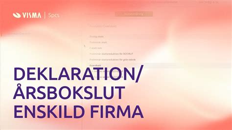 Skapa Deklaration Och årsbokslut För Enskild Firma I Visma Eekonomi