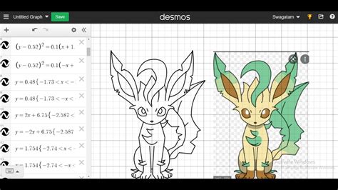 Desmos Art Of Leafeon Pokemon Desmos Art Outlining The Pokemon Youtube