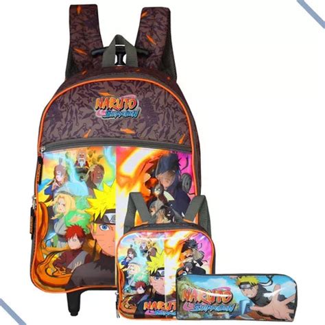 Kit Mochila Rodinhas Lancheira Estojo Naruto Shippuden