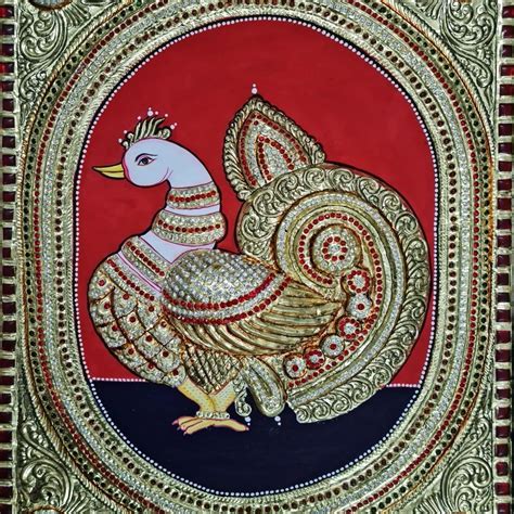 Matte Wooden Inch Annam Bird Embossed Work Tanjore Painting At Rs