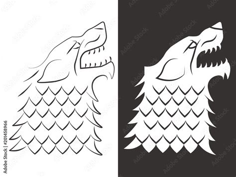 Heraldic Style Wolf Head Design Line And Silhouette Wolf Stock Vector