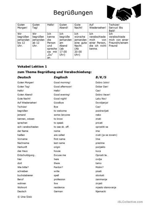 20 Begrüßungen Deutsch DAF Arbeitsblätter pdf doc