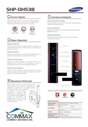 Cerradura Digital Biometrica Samsung Shp Dh Commax Sistemas Srl