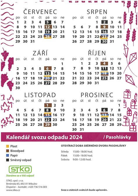 Obec Pasohlávky Kalendář svozu odpadu 2024 Pasohlávky