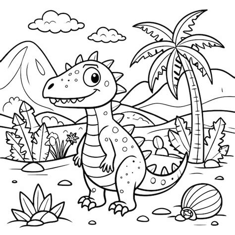 Página para colorear contorno de un dinosaurio lindo ilustración