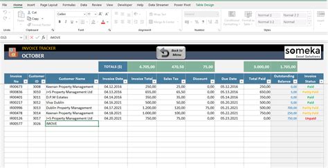 Excel Format Invoice Tracker Template - Printable Word Searches