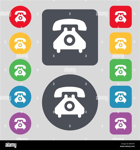 Retro Telephone Handset Icon Sign A Set Of 12 Colored Buttons Flat