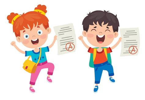 Niños De La Escuela De Dibujos Animados Lindo Feliz Vector Premium