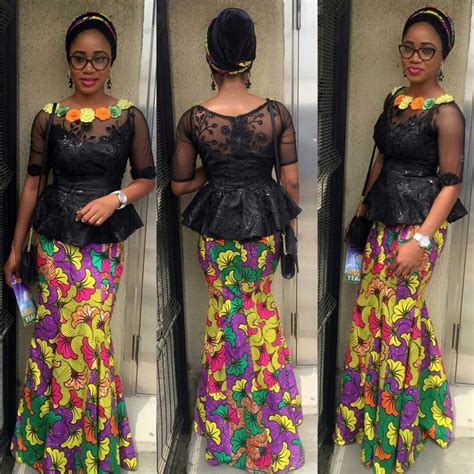 Beautiful Ankara Skirt And Black Lace Blouse Combination Dezango