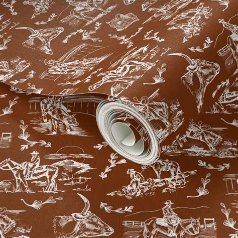 Cowgirl S Western Toile In Rust Cowboy Wallpaper Spoonflower