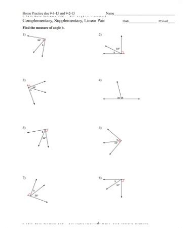 Complementary And Supplementary Angles Worksheet PDF - (FREE)