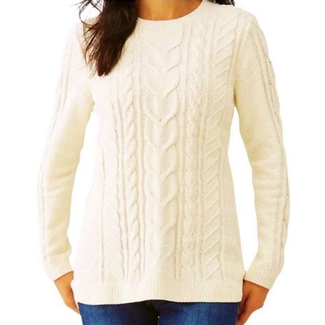 J Jill Chenille Cable Knit Crewneck Sweater Ivory Pullover Sweater