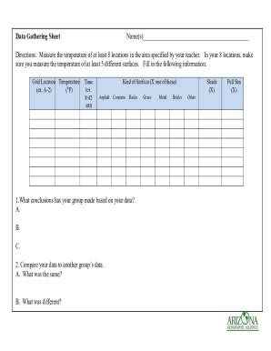 Fillable Online Geoalliance Asu Data Gathering Sheet Name S Fax Email