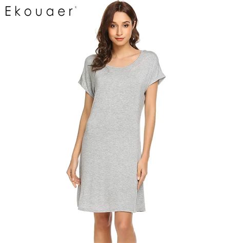 Ekouaer Casual Chemise Nightgown Sleepwear Women O Neck Short Sleeve