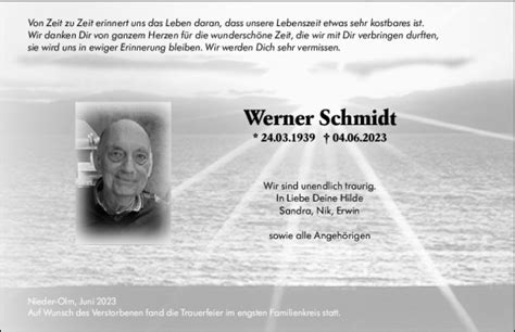 Traueranzeigen Von Werner Schmidt Vrm Trauer De