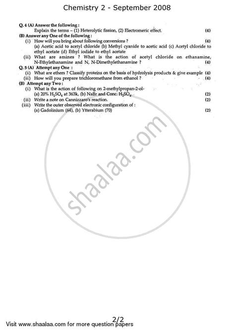 Chemistry Hsc Science General Th Standard Board Exam