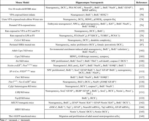 Table 1 From Implication Of Hippocampal Neurogenesis In Autism Spectrum