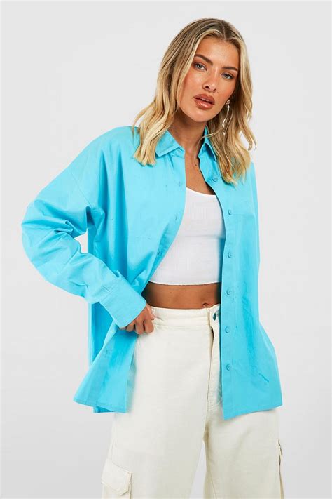 blue oversized split  shirt boohoo uk