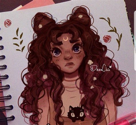 Space Buns Drawing Darker Girl With Space Buns And Long Wavy Curly