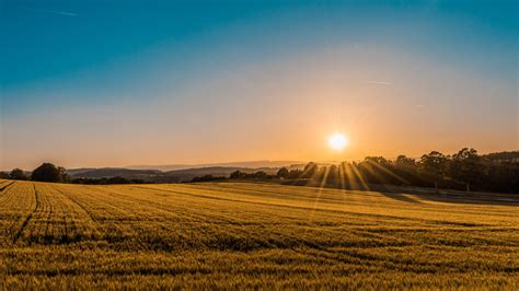 field farm farmland and sunrise 4k HD Wallpaper