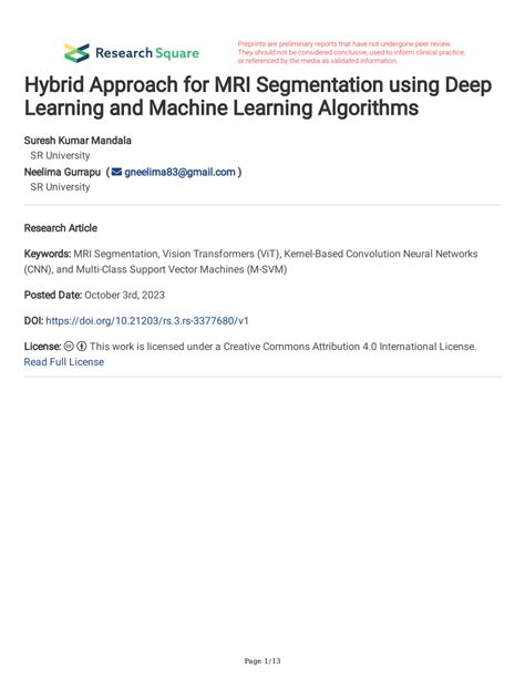 PDF Hybrid Approach For MRI Segmentation Using Deep Learning And