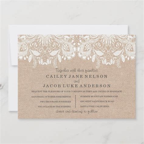 Burlap And Lace Wedding Invitation Zazzle