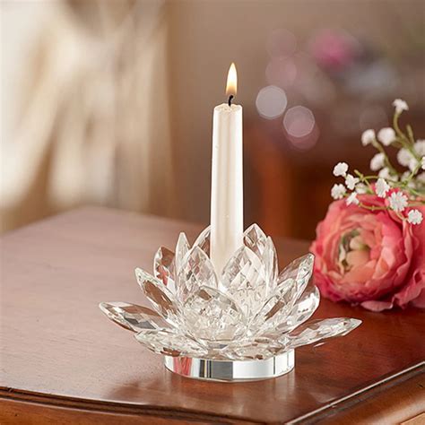 Wedding Crystal Glass Candle Holder Lotus Romantic Centerpiece Home Art