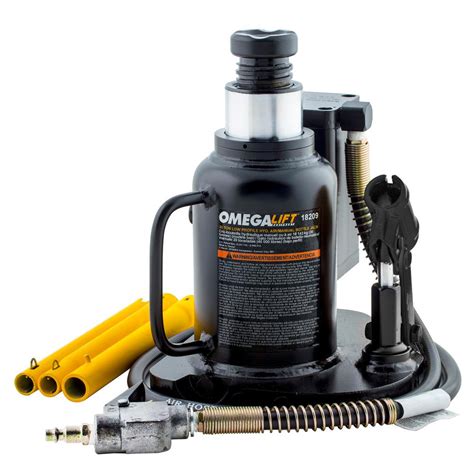 Omega Lift 20 Ton Black Low Profile Air Hydraulic Welded Bottle Jack