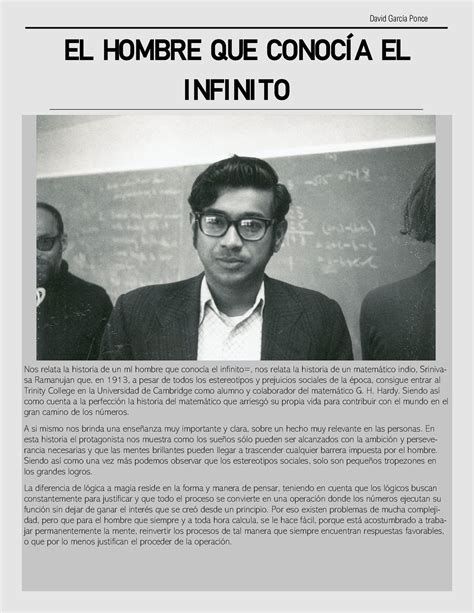 El hombre que conocía el infinito - H. Hardy. Siendo así como cuenta a