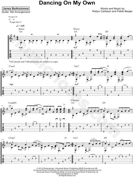 James Bartholomew Dancing On My Own Guitar Tab In G Major Download And Print Sku Mn0208345