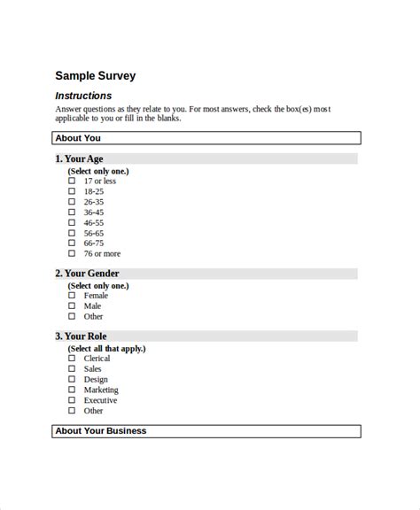 Printable Survey Template Word