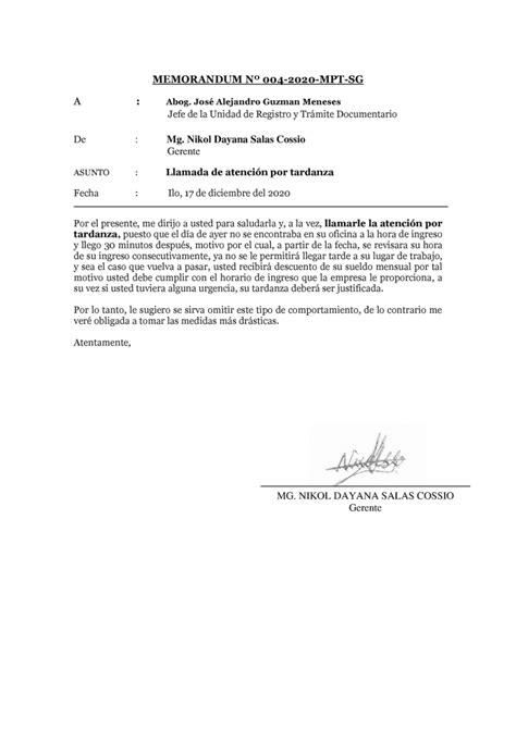 Memorandum De Llamada De Atencion Por Tardanza 2025