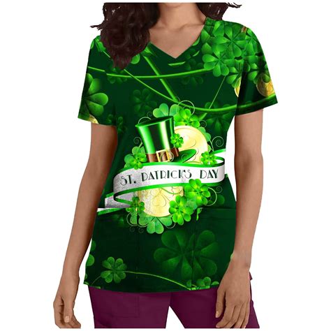 Jsaierl Womens Scrub Tops St Patricks Day Scrub Tops For Women Cute