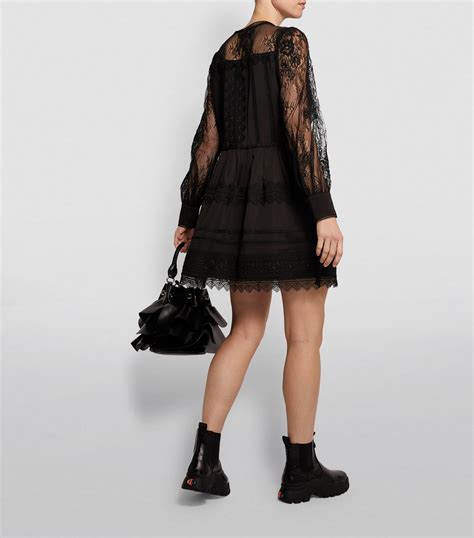 Womens Self Portrait Black Lace Trim Mini Dress Harrods Uk