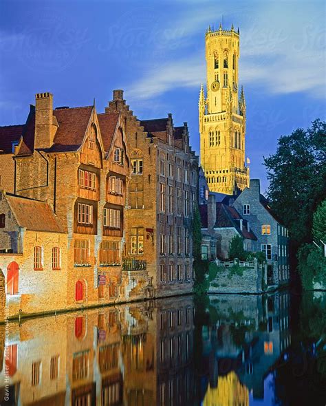 The Belfry Of Belfort Hallen Illuminated At Night Bruges Brugge