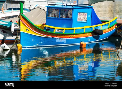 Eye Of Osiris Luzzus Malta Msida Creek Valletta Fishing Boats Stock