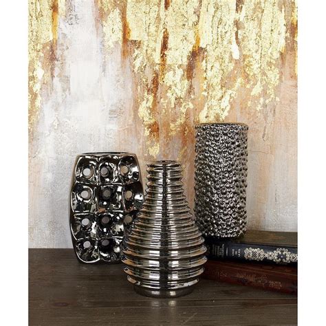 Litton Lane Silver Ceramic Decorative Vase With Varying Patterns Set