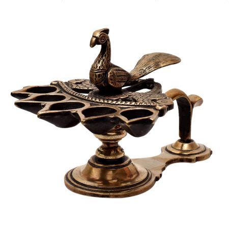 Brass Five Wick Peacock Diya Stand