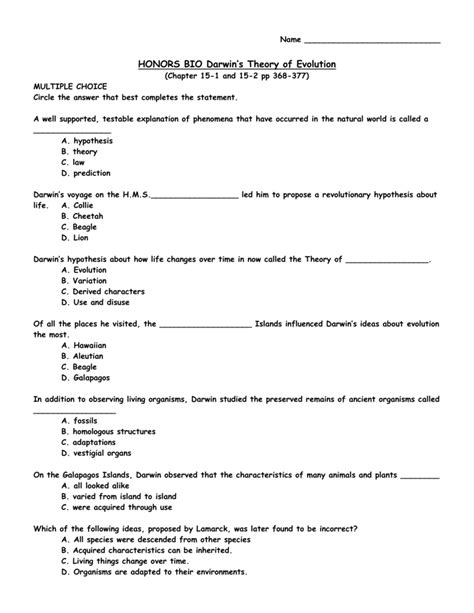 The Theory Of Evolution Chapter 15 Worksheet Answers — Db