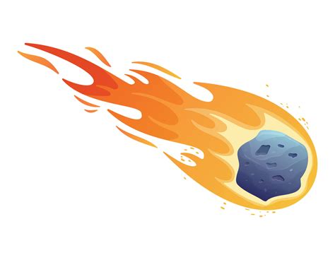 Cartoon Flying Burning Space Asteroid With Craters And Bumps Vector Isolated Stone With Fire