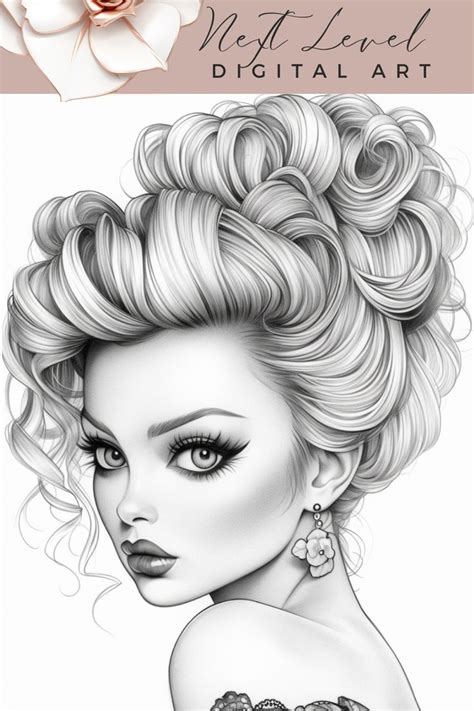 100 Beauty Queens Grayscale High Fashion Colouring Sheet Pages For