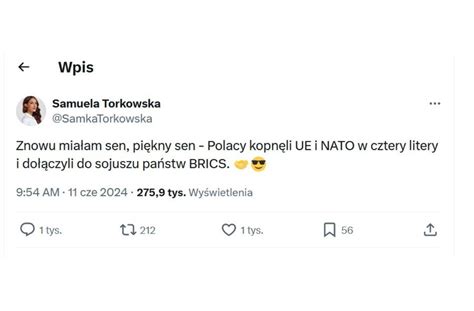 Samuela Torkowska marzy o współpracy z Rosją Sprawę dziwnie komentuje