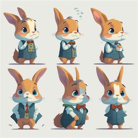 Premium Photo Cartoon Rabbit Character In Various Poses With